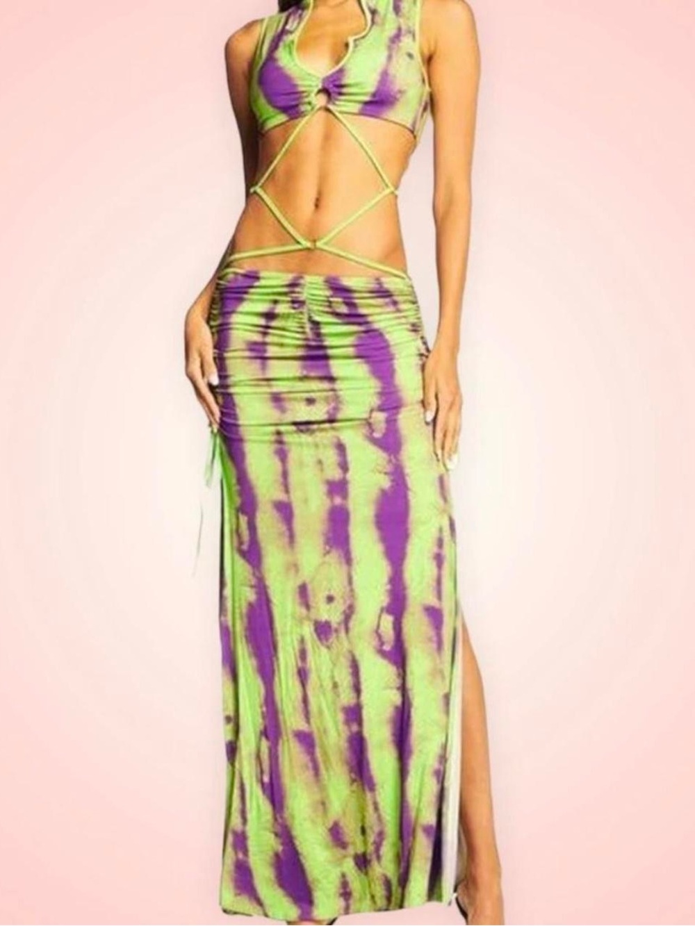I am Gia Alexxis Dress Small Green & Purple Tie Dye